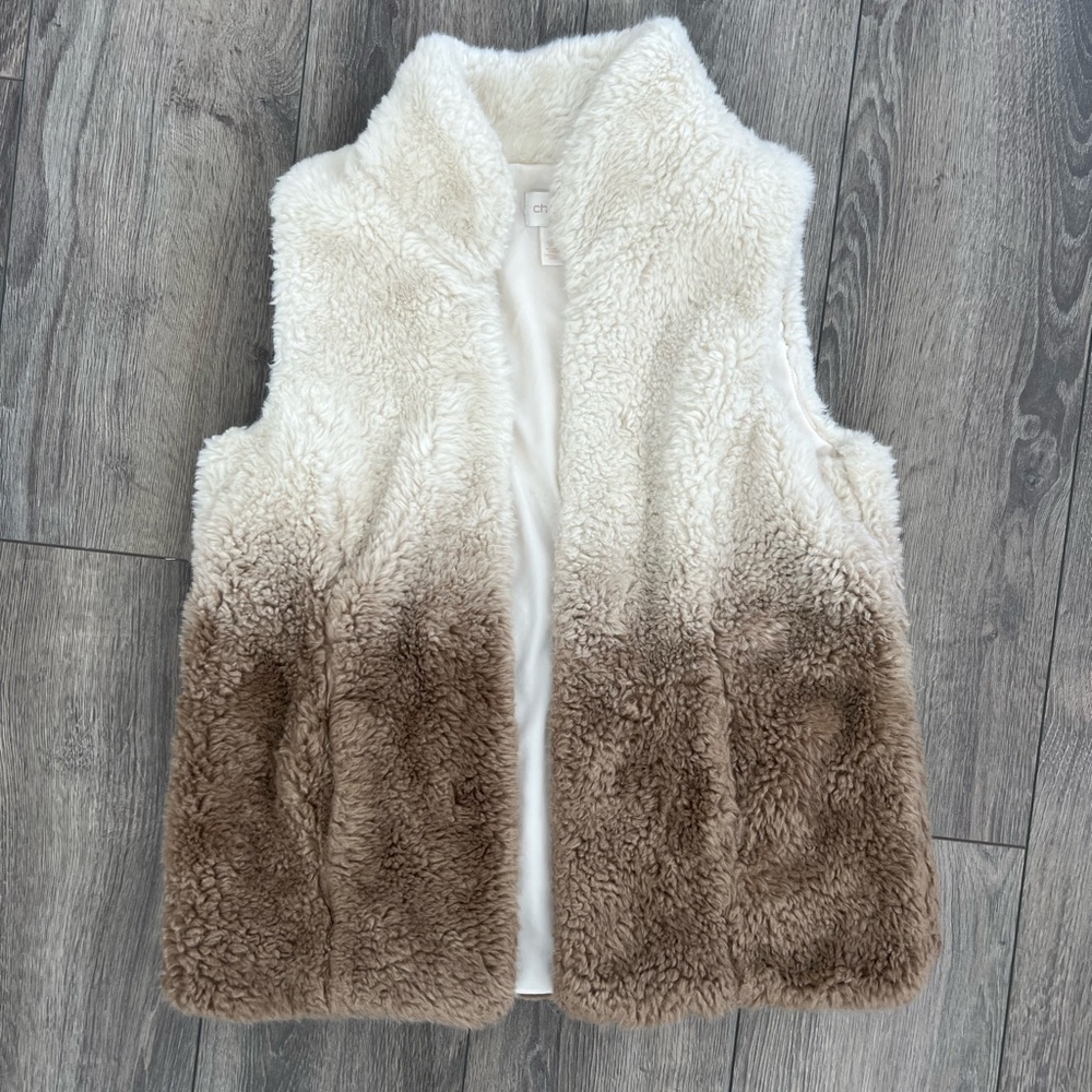Chicos 1X Faux Fur Ombre Vest Cream Tan Plus Size Boho Cozy